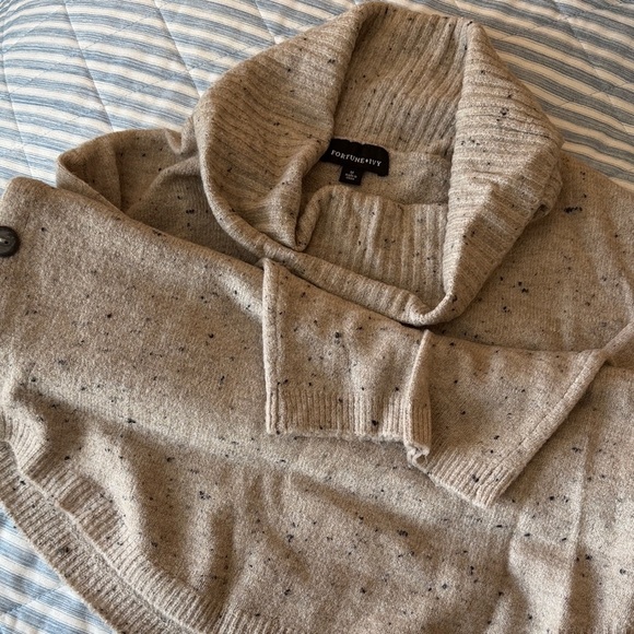 Fortune + Ivy Sweaters - Shawl Collar Sweater in Oatmeal Speckle